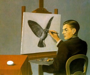 Clairvoyance, self-portrait by Rene Magritte